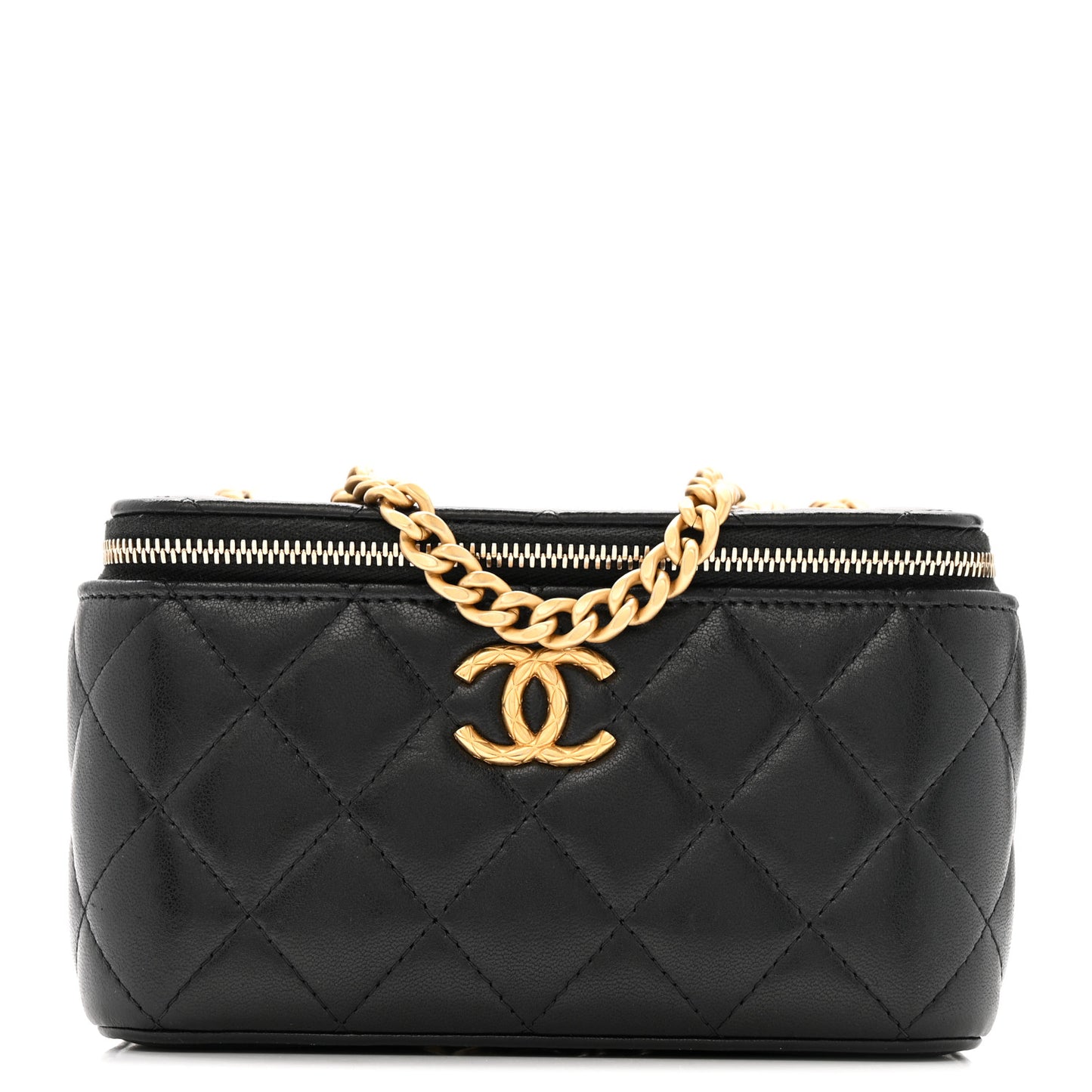 Lambskin Quilted Small Pillow Crush Vanity Case With Chain Black