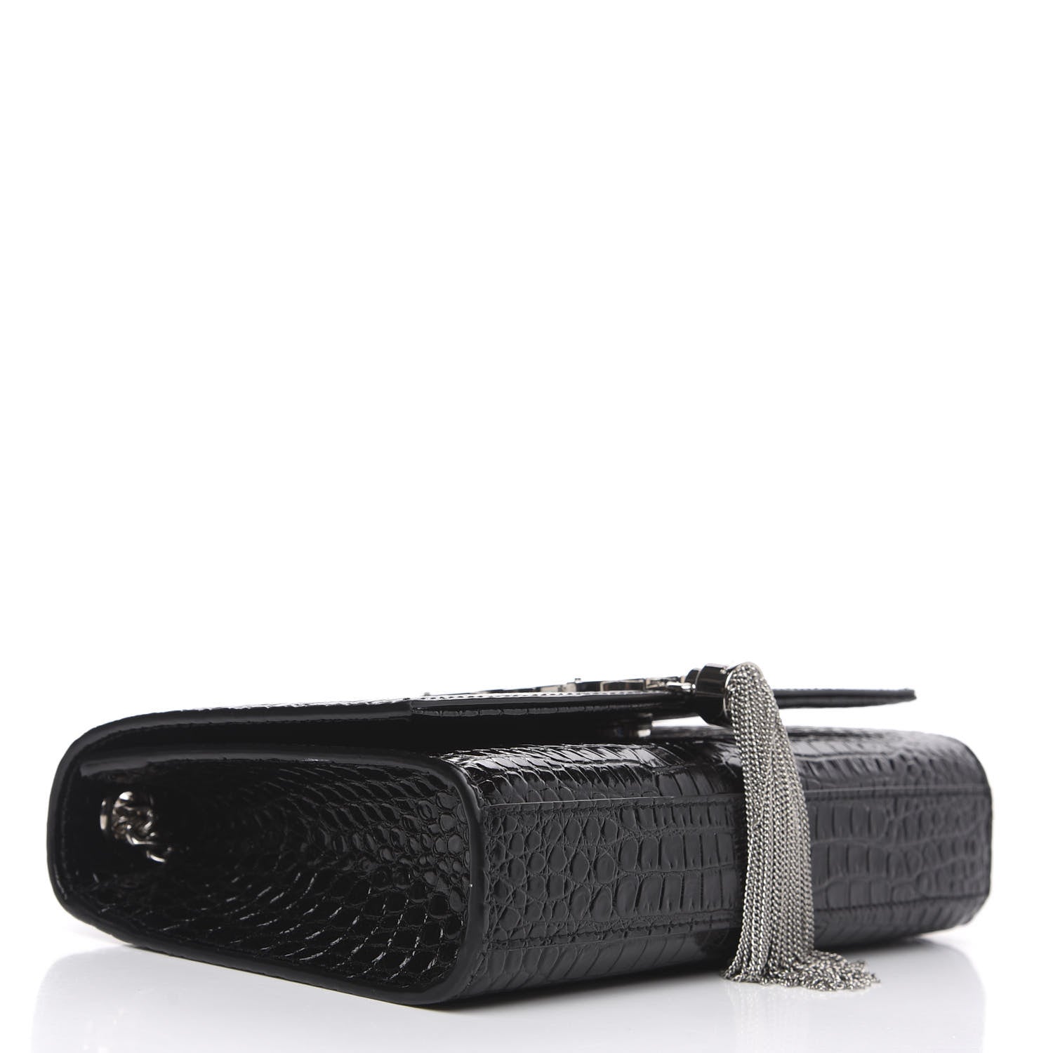 Saint Laurent Calfskin Crocodile Embossed Small Classic Monogram Kate Tassel Satchel Black 3 of 8