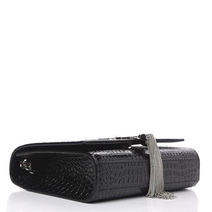 Saint Laurent Calfskin Crocodile Embossed Small Classic Monogram Kate Tassel Satchel Black 3 of 8