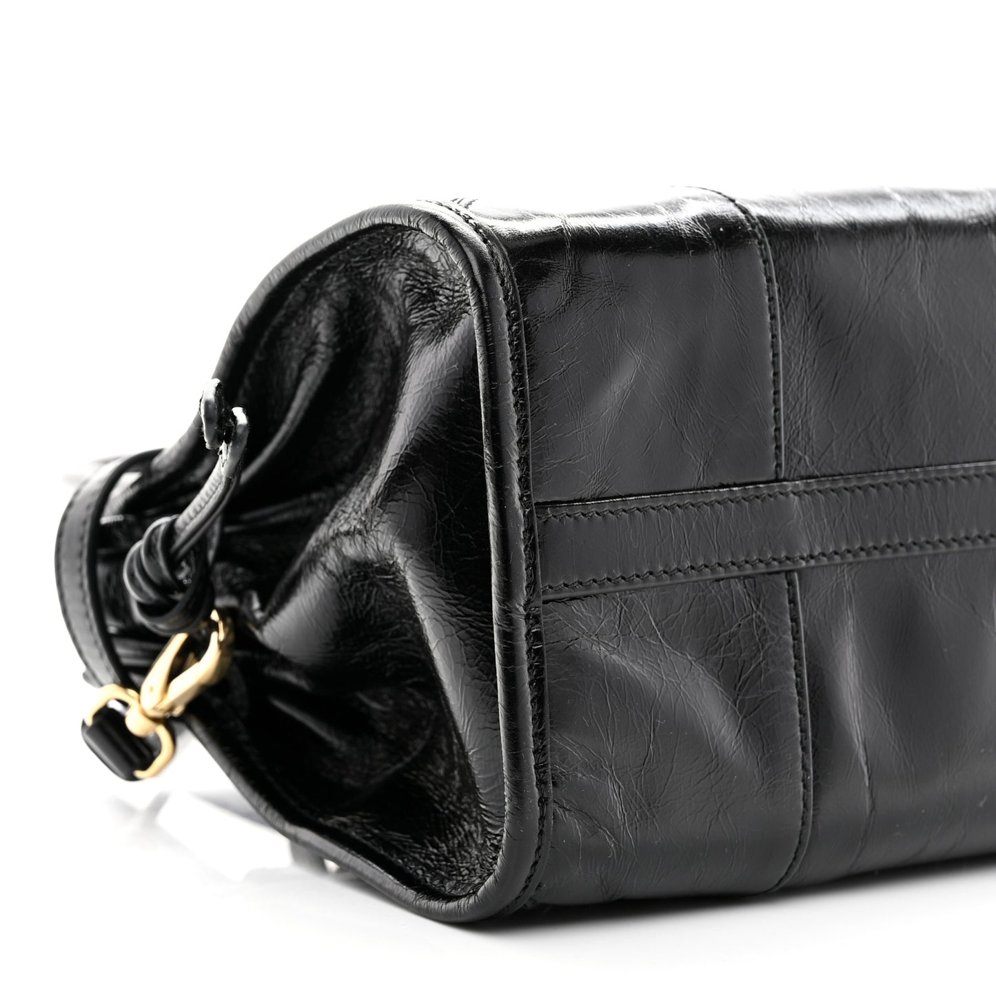 Glossy Calfskin Triangle Medium Bonnie Shoulder Bag Black