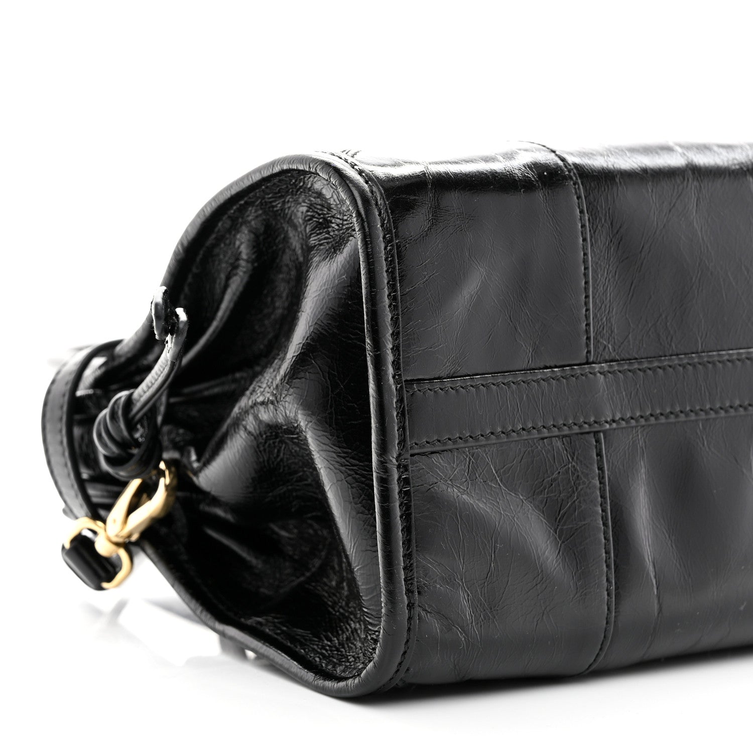 Prada Glossy Calfskin Triangle Medium Bonnie Shoulder Bag Black 8 of 9