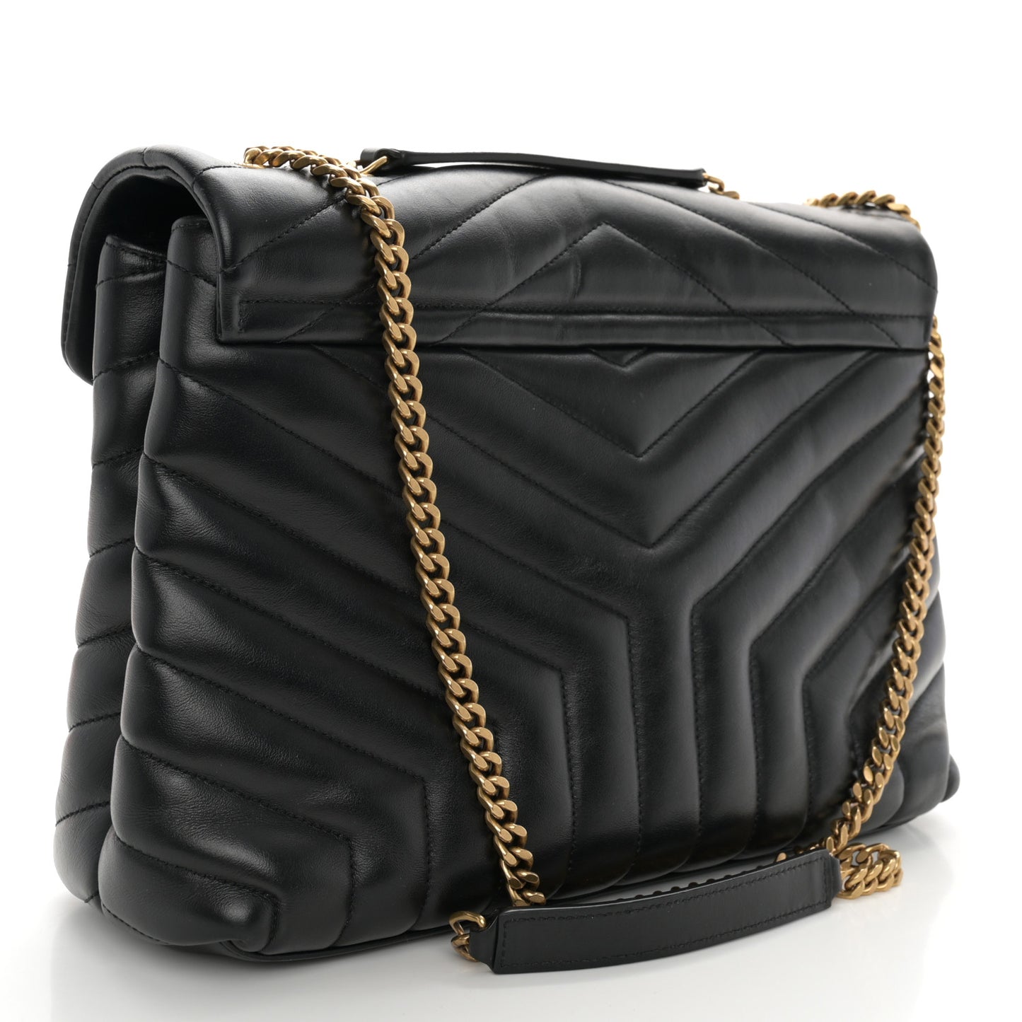 Calfskin Y Quilted Monogram Medium Loulou Chain Satchel Black