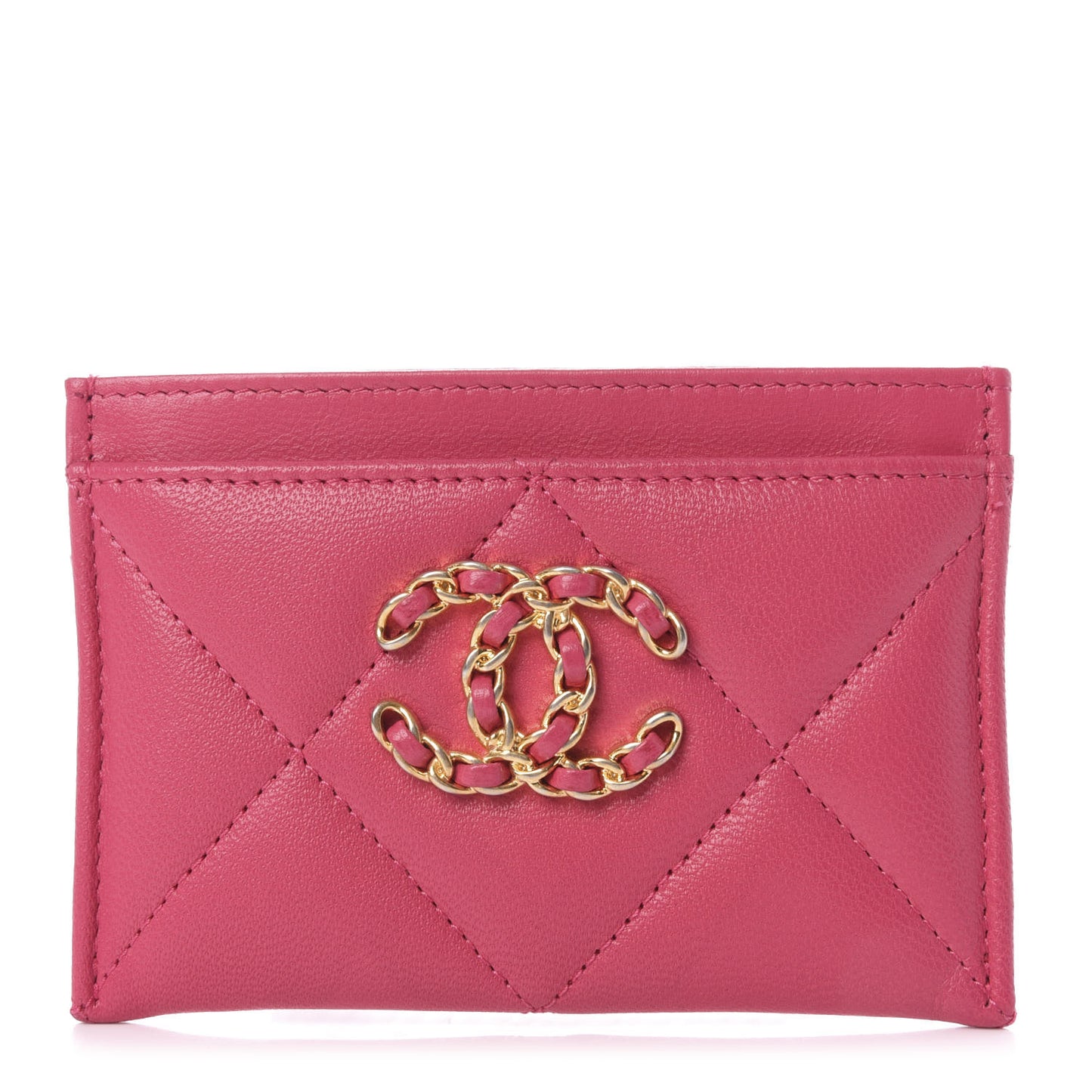 Lambskin Quilted Chanel 19 Card Holder Dark Pink