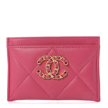 Chanel Lambskin Quilted Chanel 19 Card Holder Dark Pink 1 of 9