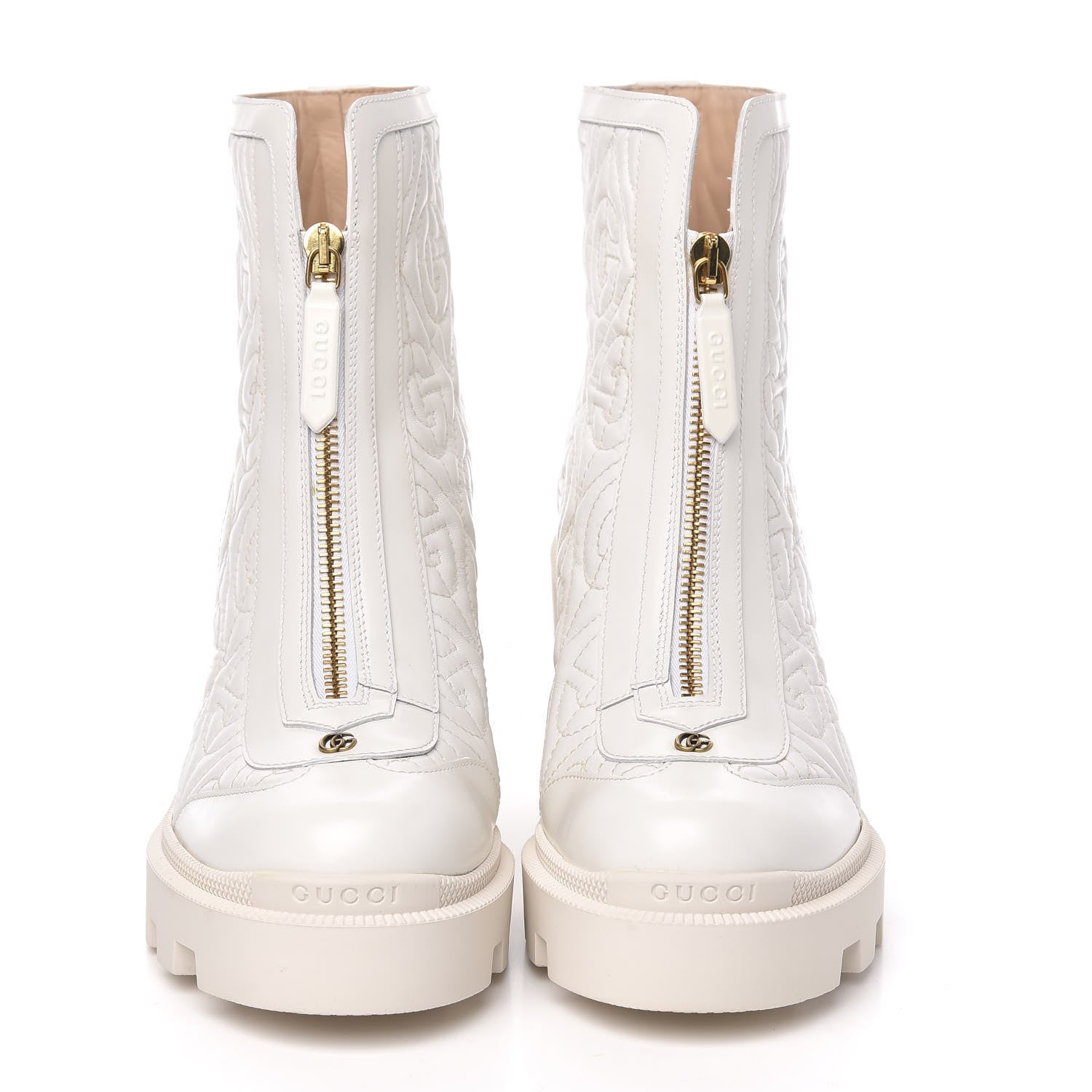 Gucci Calfskin Nappa Rhombus Quilted Trip Ankle Boots 36.5 Great White 2 of 9