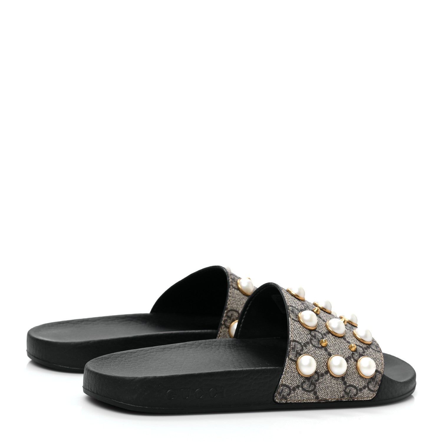 Gucci GG Supreme Monogram Pearls Slide Sandals 38 Beige 4 of 8