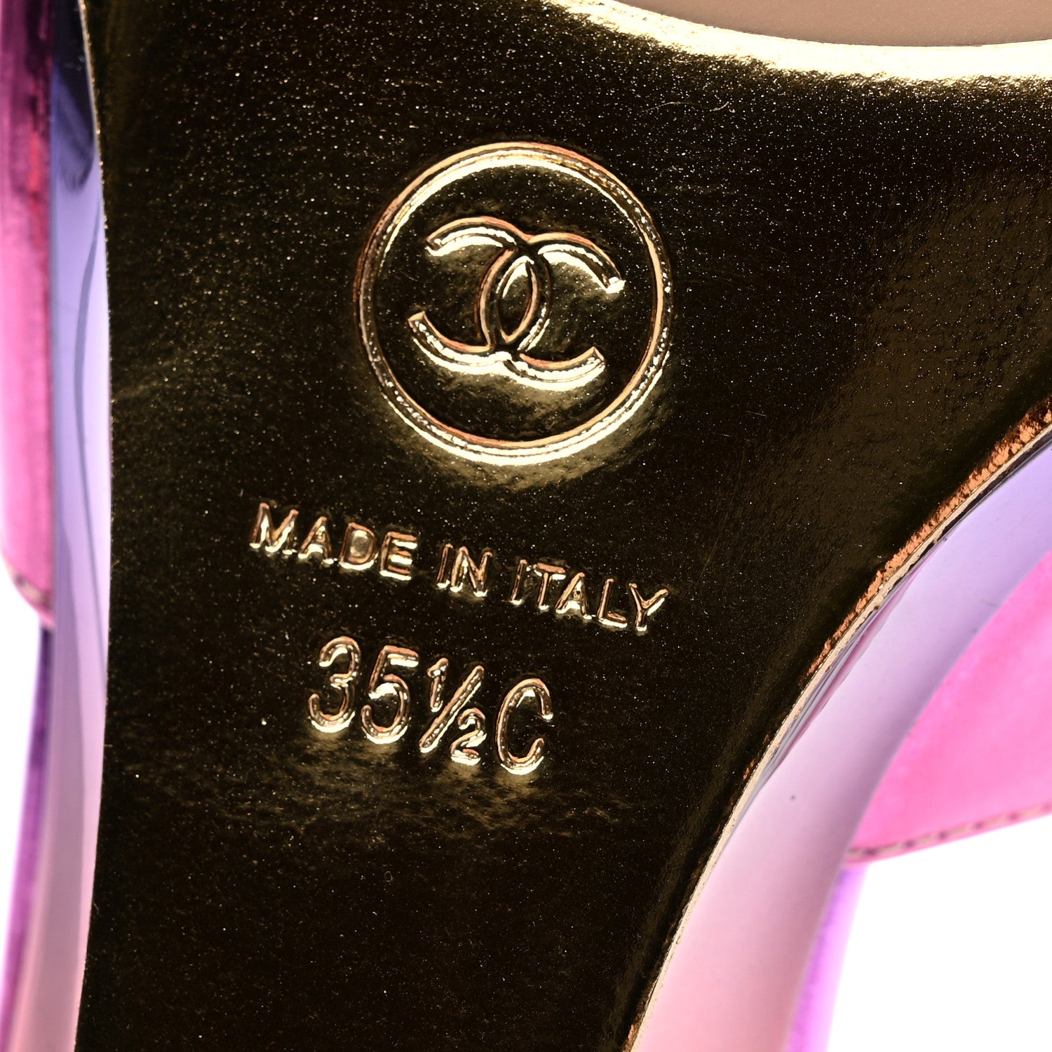 Chanel Laminated Calfskin Wedge Mules 35.5 Pink Orange Yellow 7 of 12