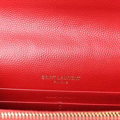 Saint Laurent Grain De Poudre Matelasse Chevron Monogram Envelope Chain Wallet Rouge Eros 6 of 11