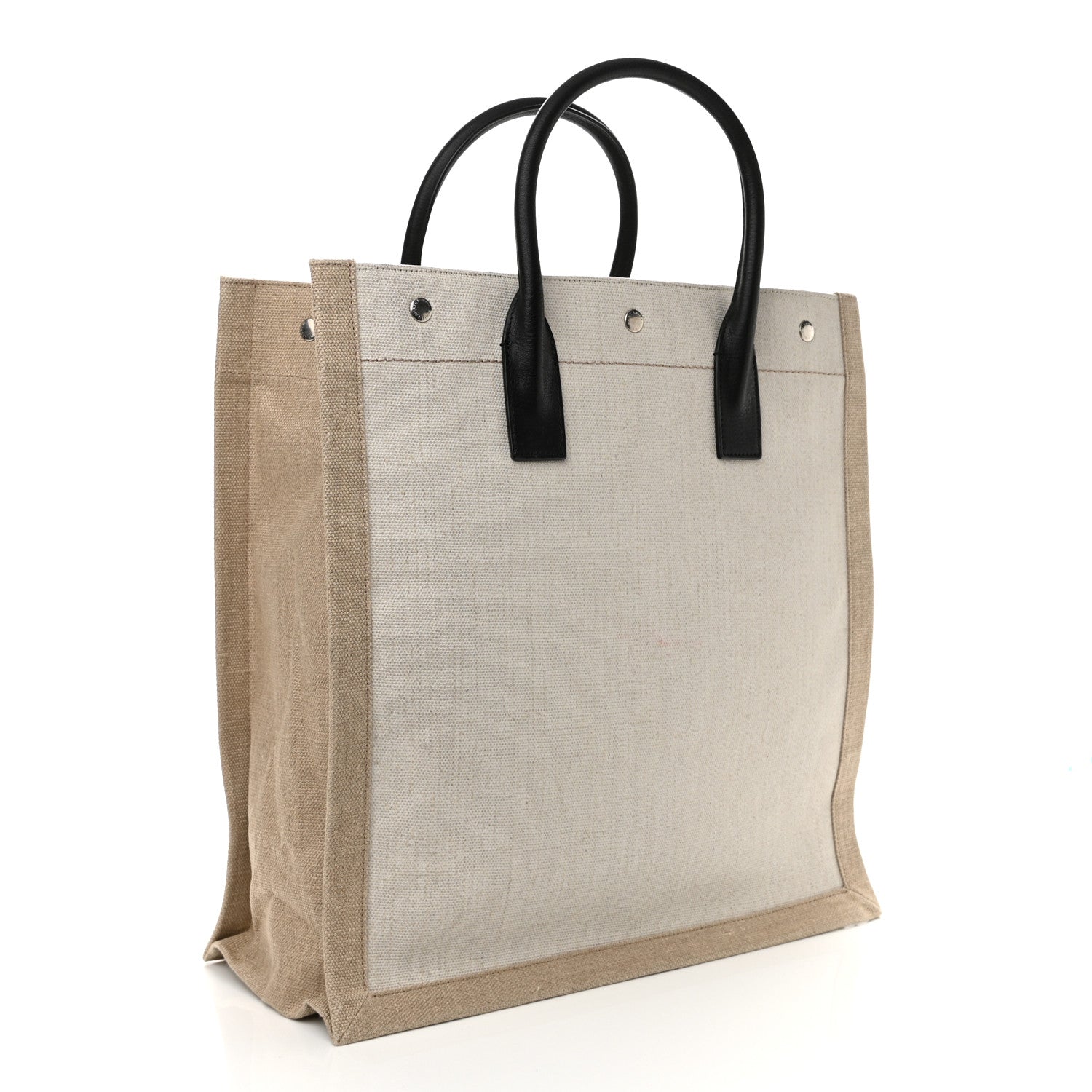 Saint Laurent Linen Calfskin Rive Gauche North South Tote Optic White 3 of 11