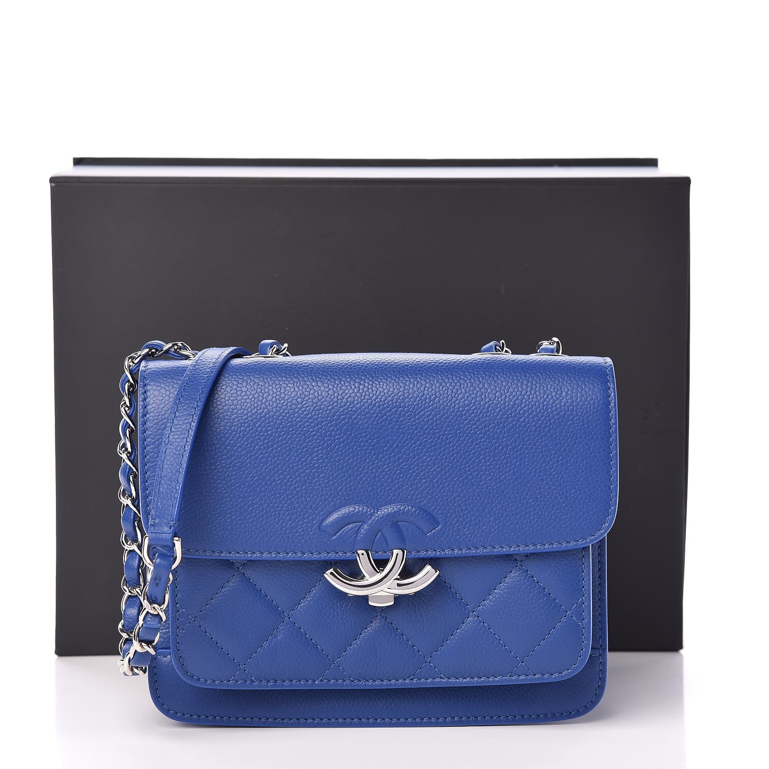 Chanel Caviar Quilted CC Box Flap Blue 11 of 11