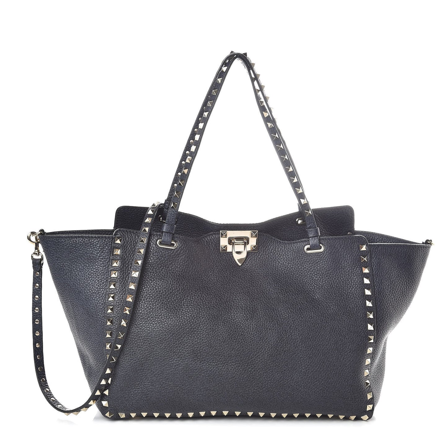 Pebbled Calfskin Medium Rockstud Tote Deep Denim