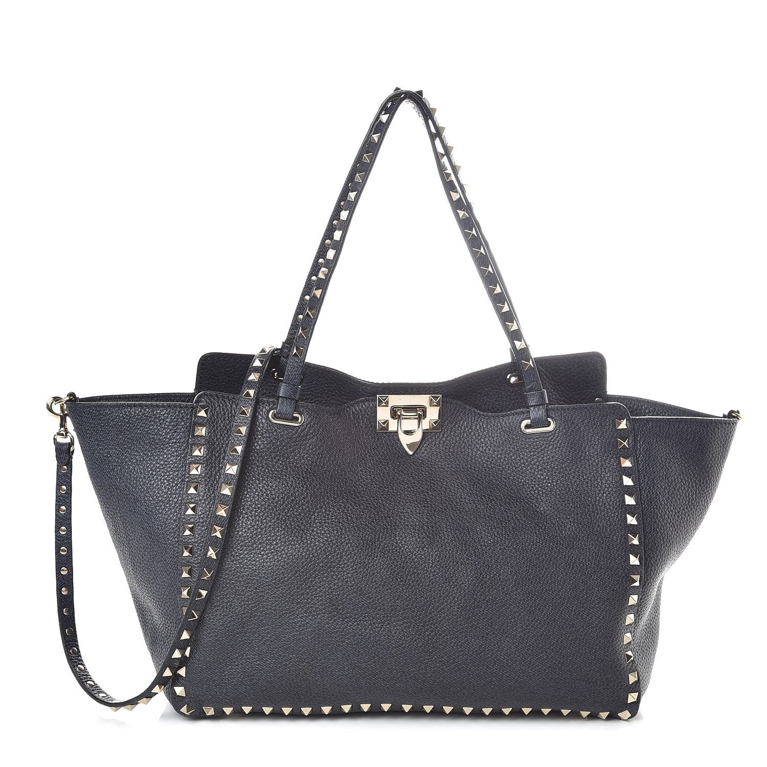 Valentino Garavani Pebbled Calfskin Medium Rockstud Tote Deep Denim 1 of 12