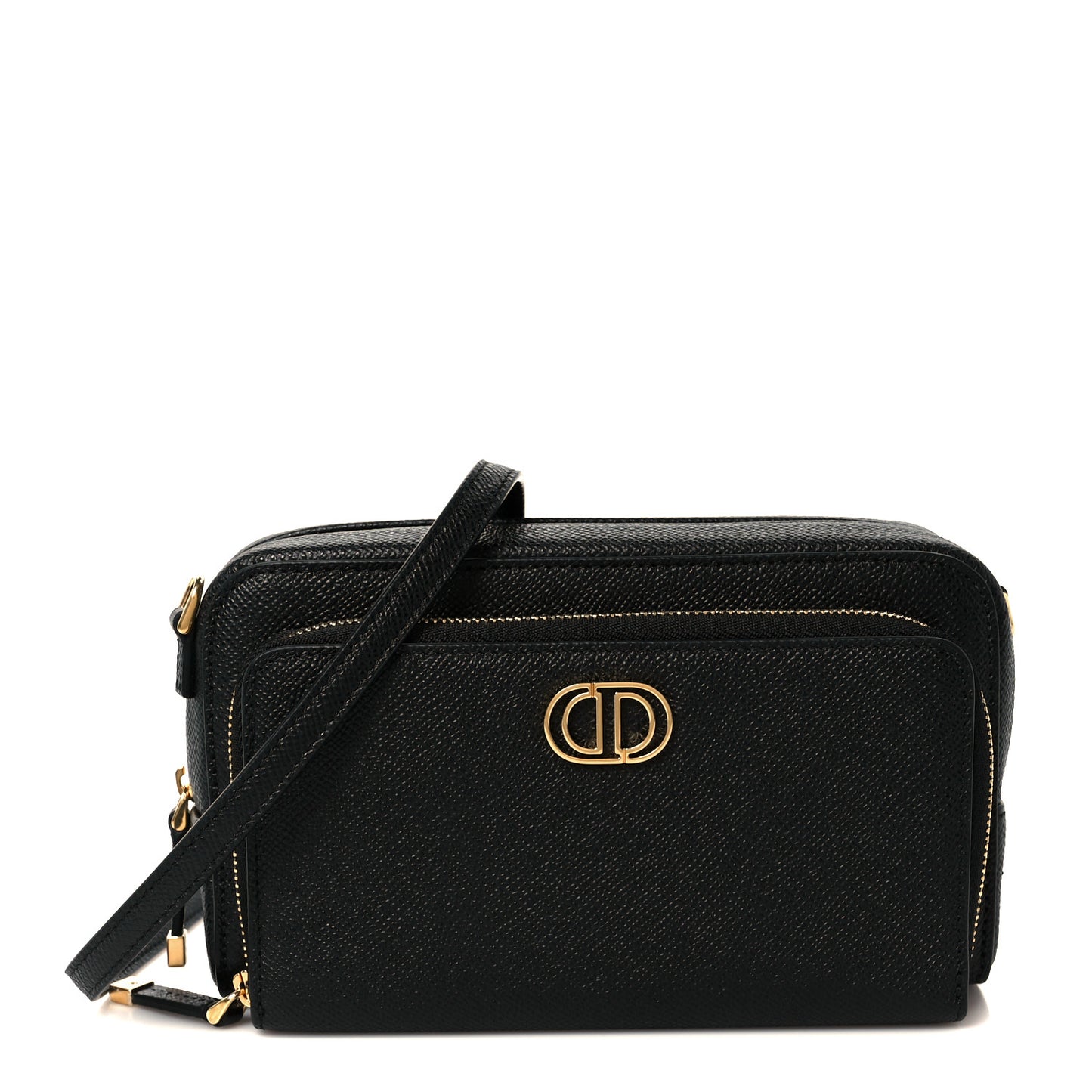 Grained Calfskin Caro Double Pouch Black