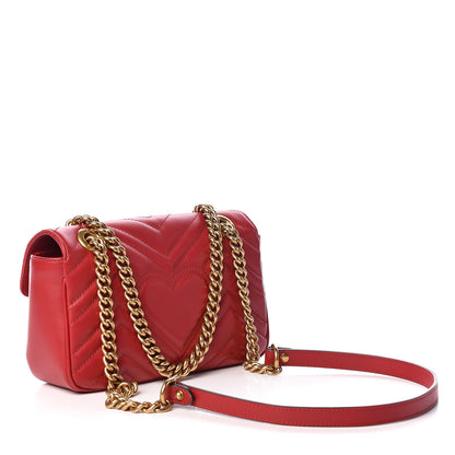 Gucci Calfskin Matelasse Mini GG Marmont Shoulder Bag Hibiscus Red 3 of 10