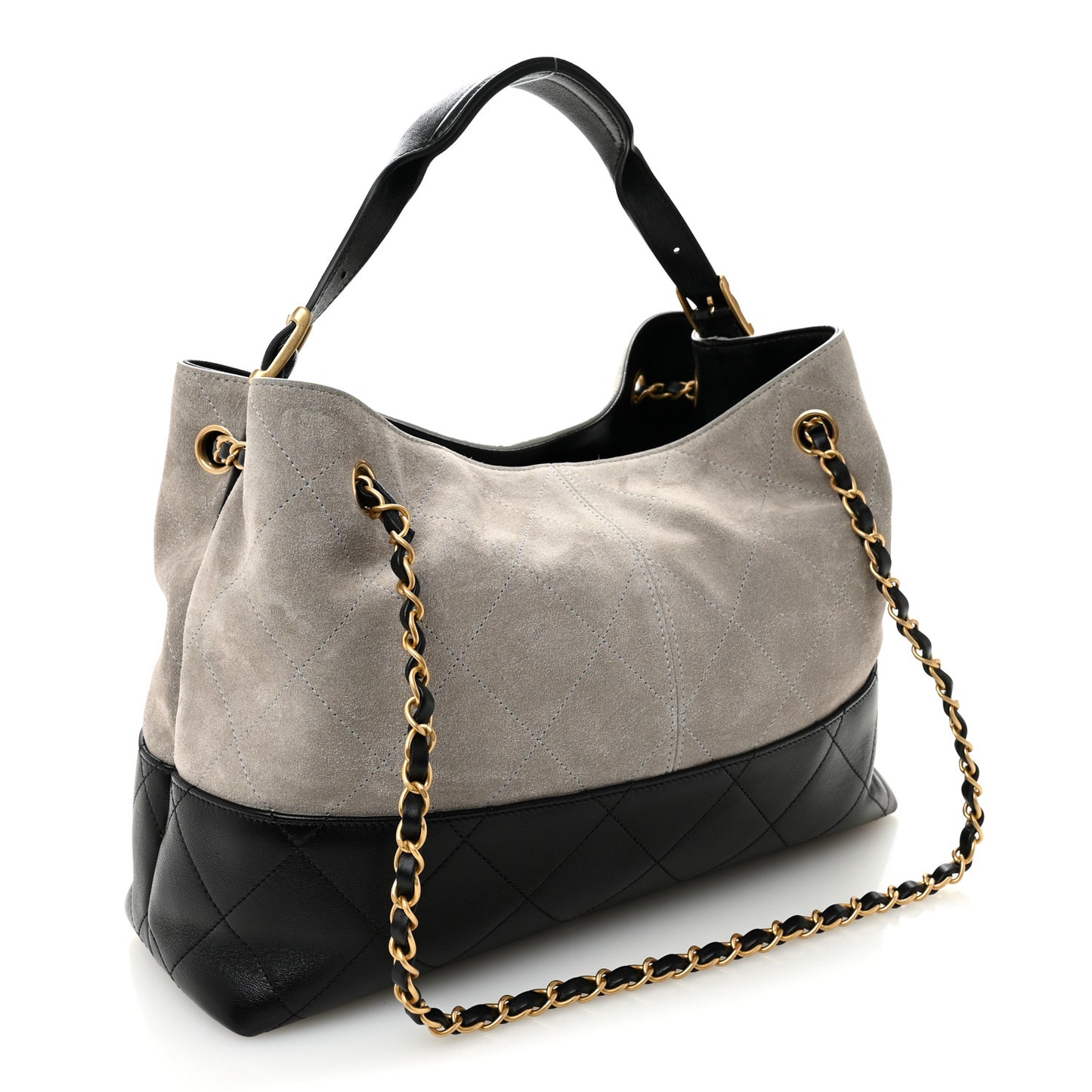 Suede Calfskin Shiny Lambskin Quilted Small Coco Base Shopping Bag Grey Black