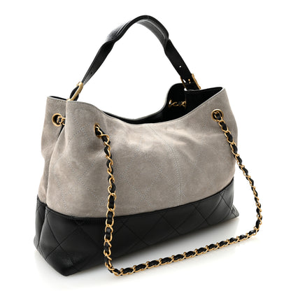 Chanel Suede Calfskin Shiny Lambskin Quilted Small Coco Base Shopping Bag Grey Black 3 of 10