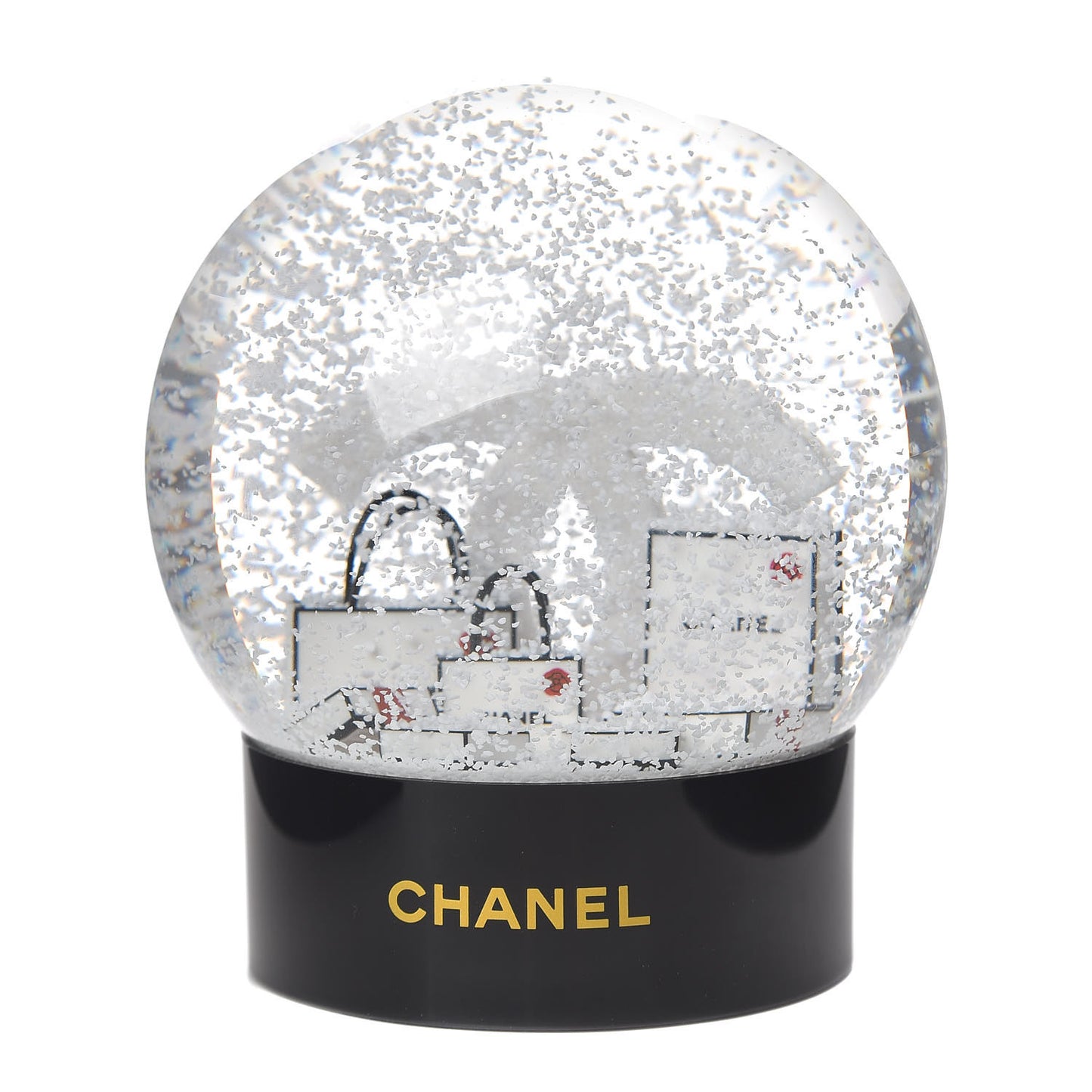 Glass CC Shopping Bag Snow Globe