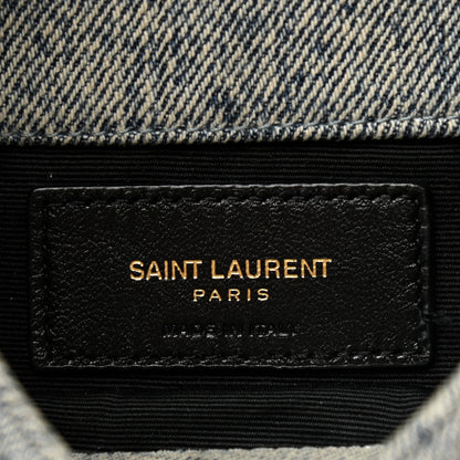 Saint Laurent Denim Quilted Monogram Loulou Puffer Pouch Clutch Blue Gray Light Azur 7 of 8