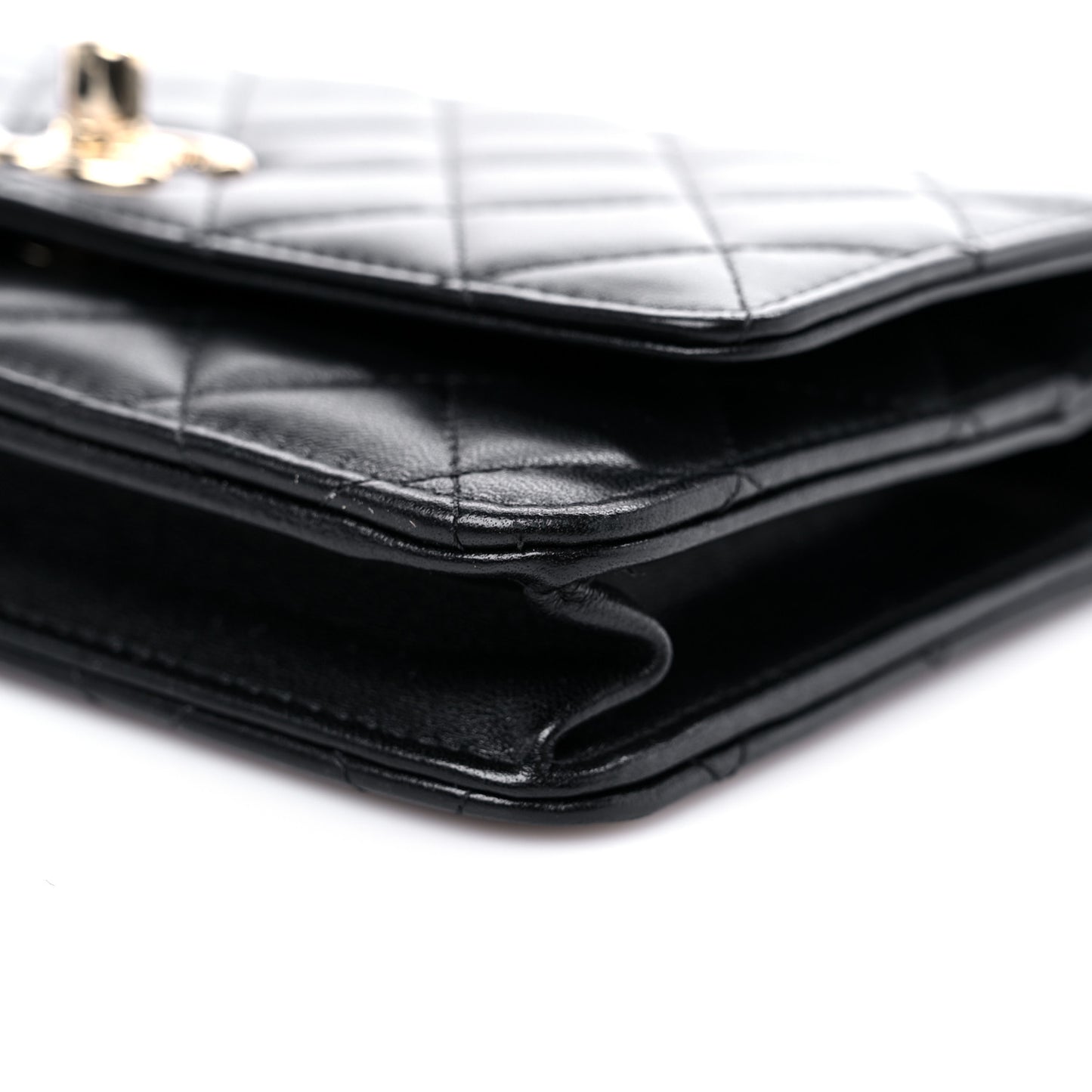 Lambskin Quilted Trendy CC Wallet On Chain WOC Black