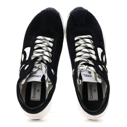Chanel Fabric Suede Kidskin CC Sneakers 41 Dark Navy White 2 of 8