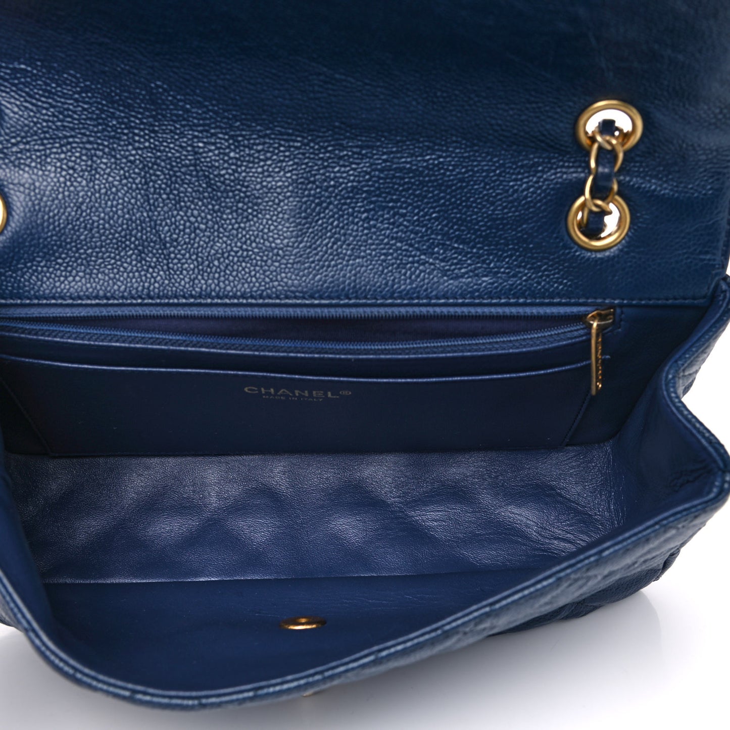 Crumpled Grained Calfskin Quilted Large Two Tone Flap Bag Blue
