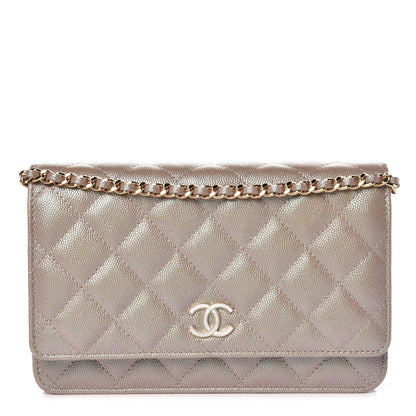 Chanel Iridescent Caviar Quilted Wallet On Chain WOC Beige 1 of 10