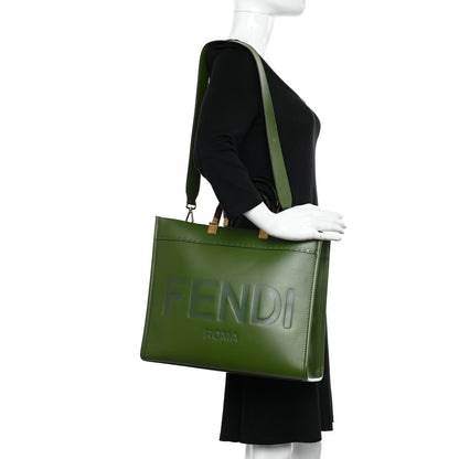 Fendi Vitello King Plexiglass Logo Embossed Medium Fendi Sunshine Shopper Tote Avocado 2 of 12