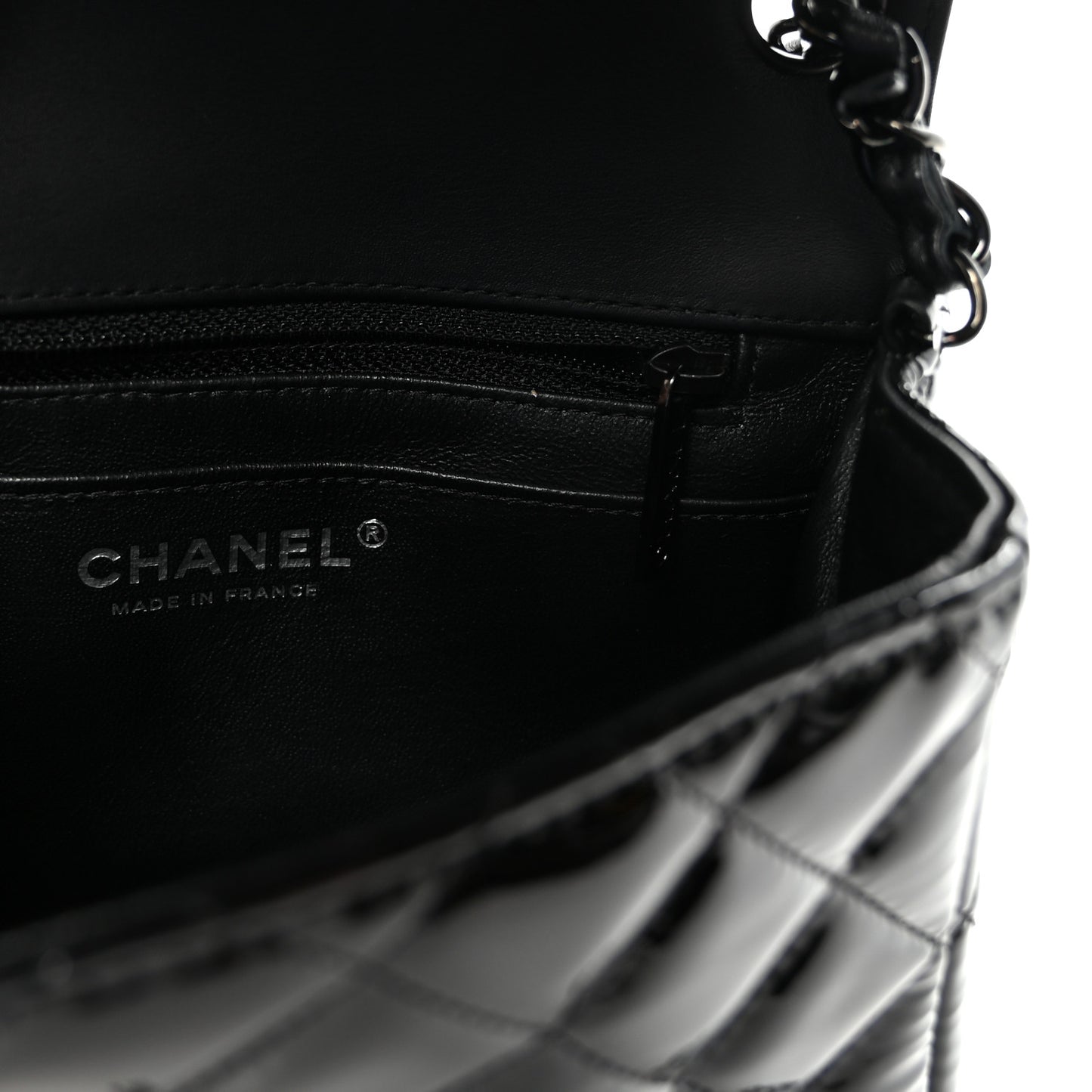Patent Calfskin Quilted Mini Square Flap So Black
