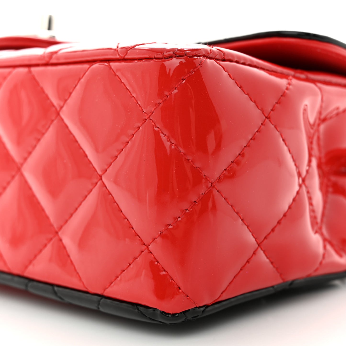 Patent Calfskin Quilted Bi-Color Mini Rectangular Flap Red Black