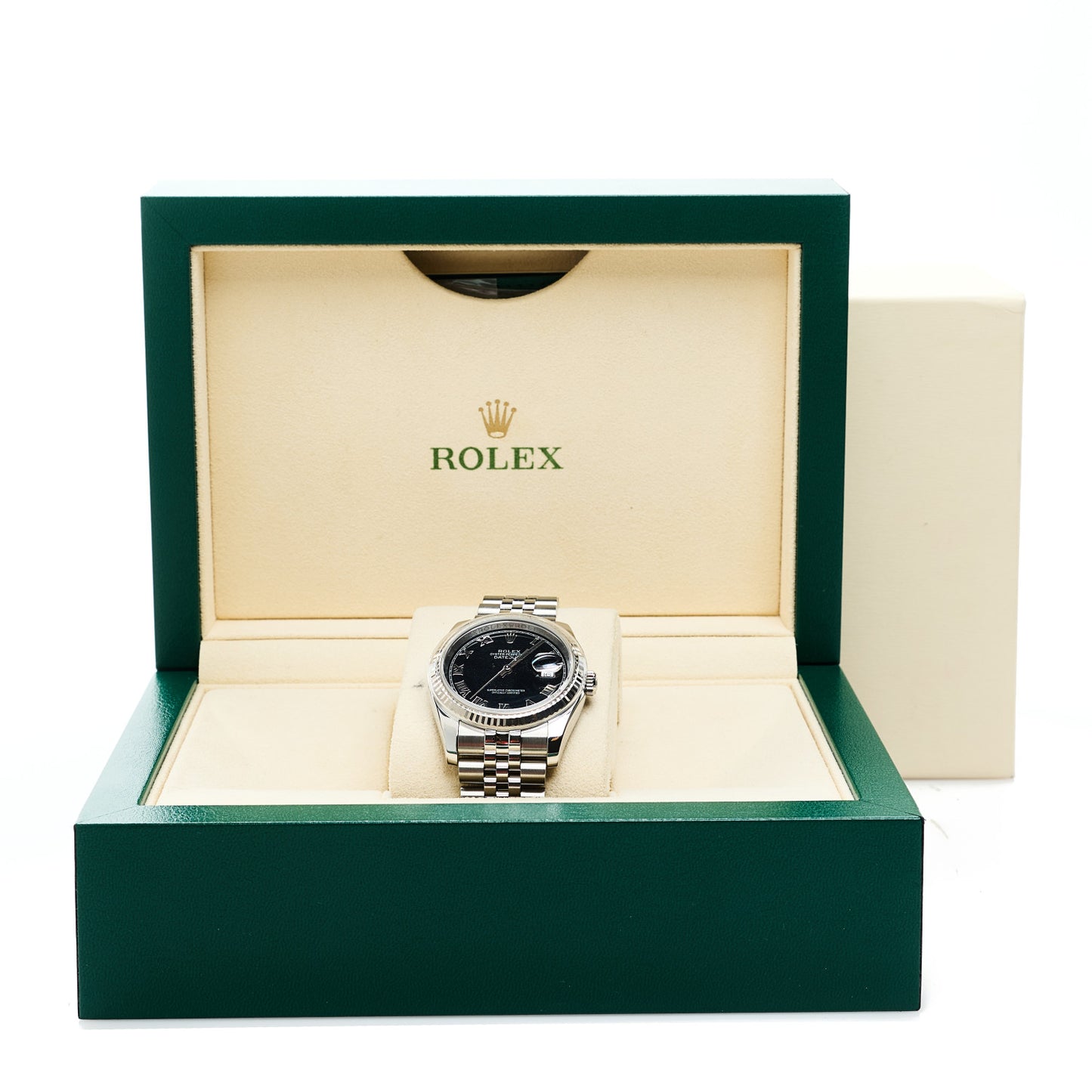 Stainless Steel 18K White Gold 36mm Oyster Perpetual Datejust Watch Black Roman 116234
