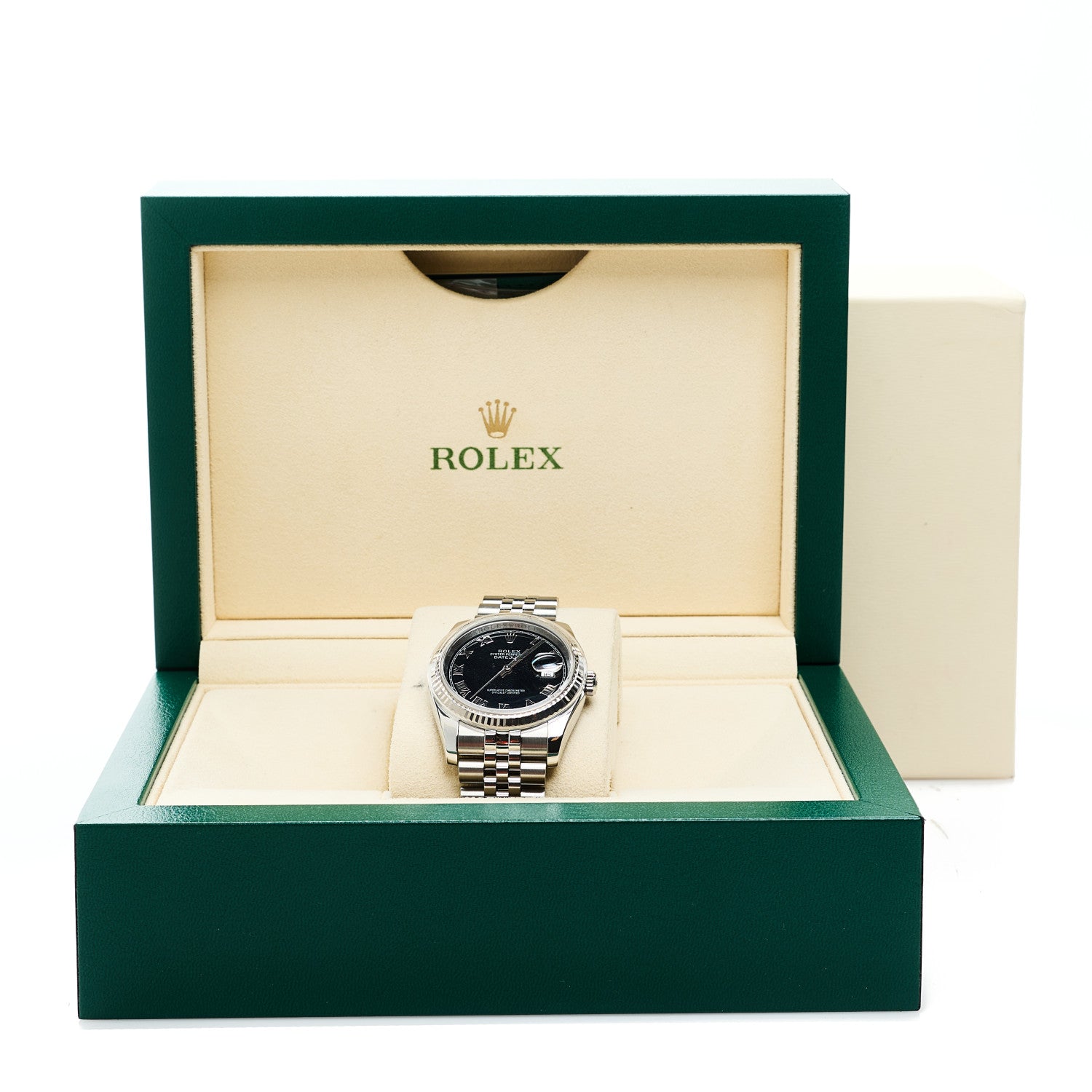 Rolex Stainless Steel 18K White Gold 36mm Oyster Perpetual Datejust Watch Black Roman 116234 5 of 5