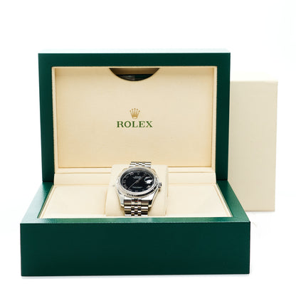Rolex Stainless Steel 18K White Gold 36mm Oyster Perpetual Datejust Watch Black Roman 116234 5 of 5