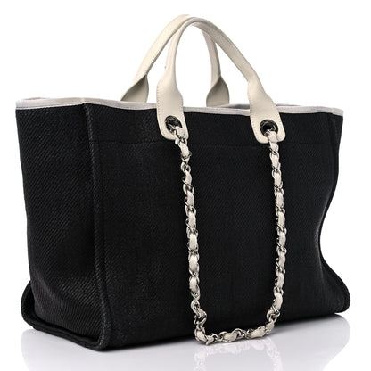 Chanel Canvas Large Deauville Tote Black White 3 of 15