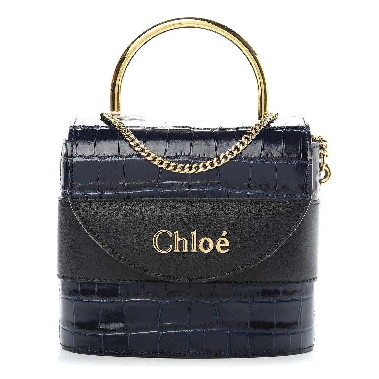 Calfskin Crocodile Embossed Small Aby Lock Full Blue