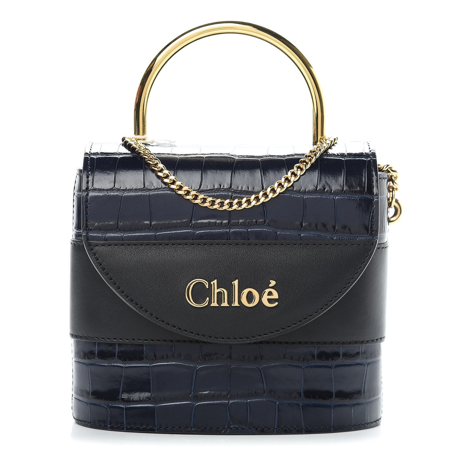 Chloe Calfskin Crocodile Embossed Small Aby Lock Full Blue 1 of 12