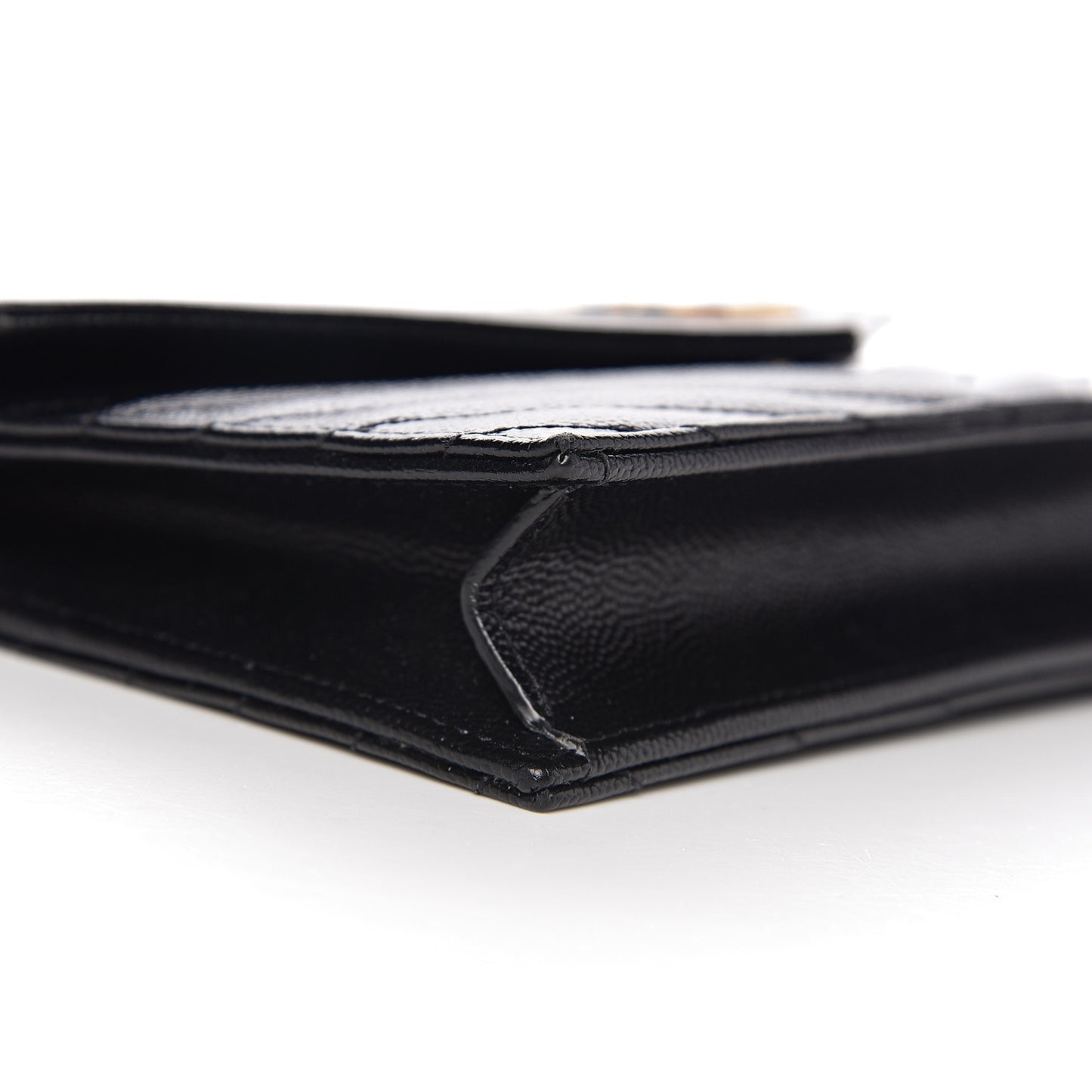 Grain De Poudre Matelasse Chevron Monogram Envelope Chain Wallet Black