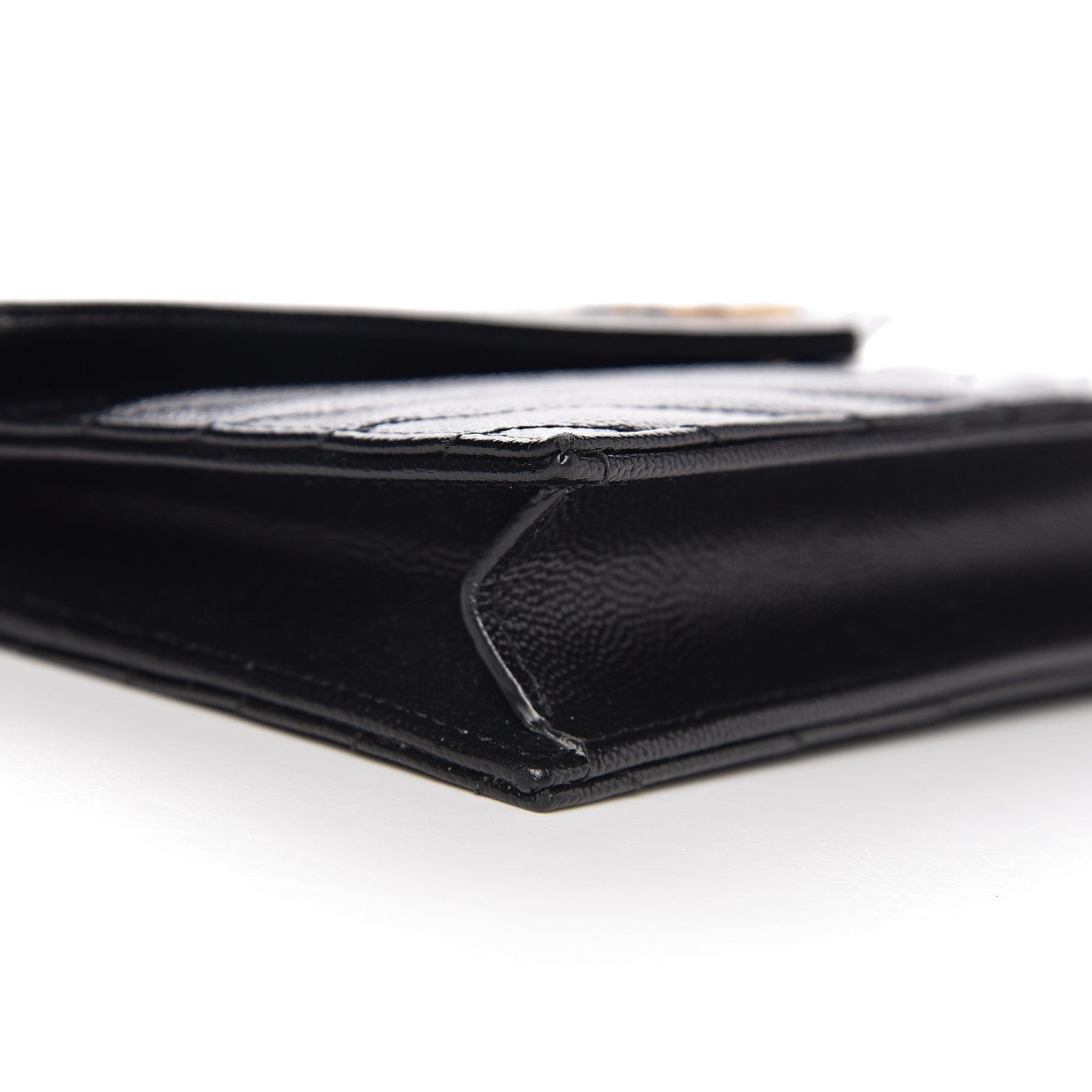 Saint Laurent Grain De Poudre Matelasse Chevron Monogram Envelope Chain Wallet Black 7 of 10