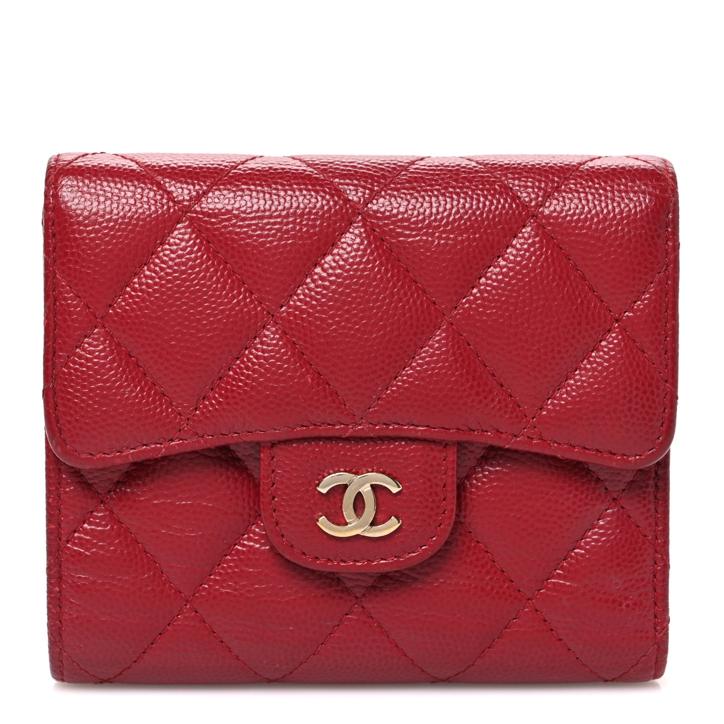 Caviar Quilted Compact Flap Wallet Dark Red