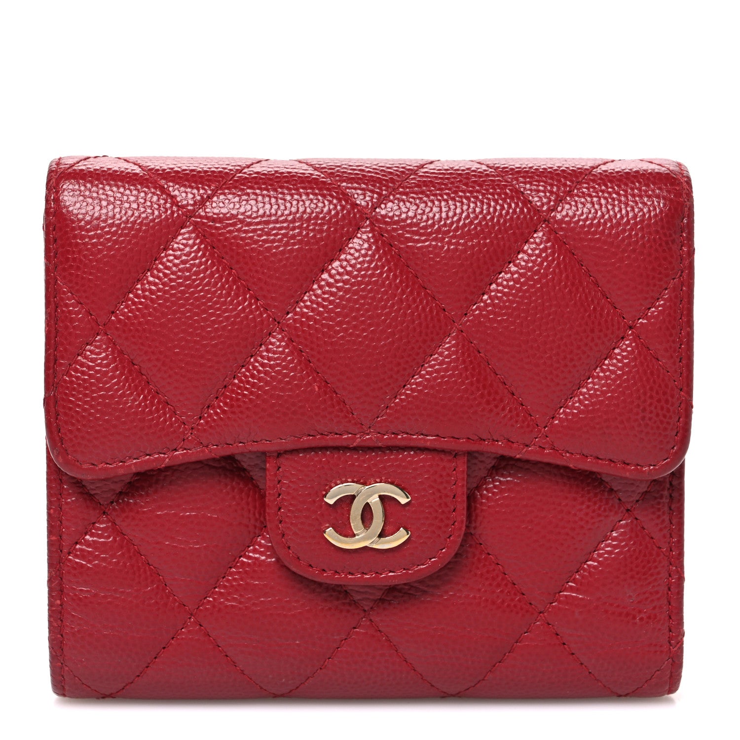 Chanel Caviar Quilted Compact Flap Wallet Dark Red 1 of 8