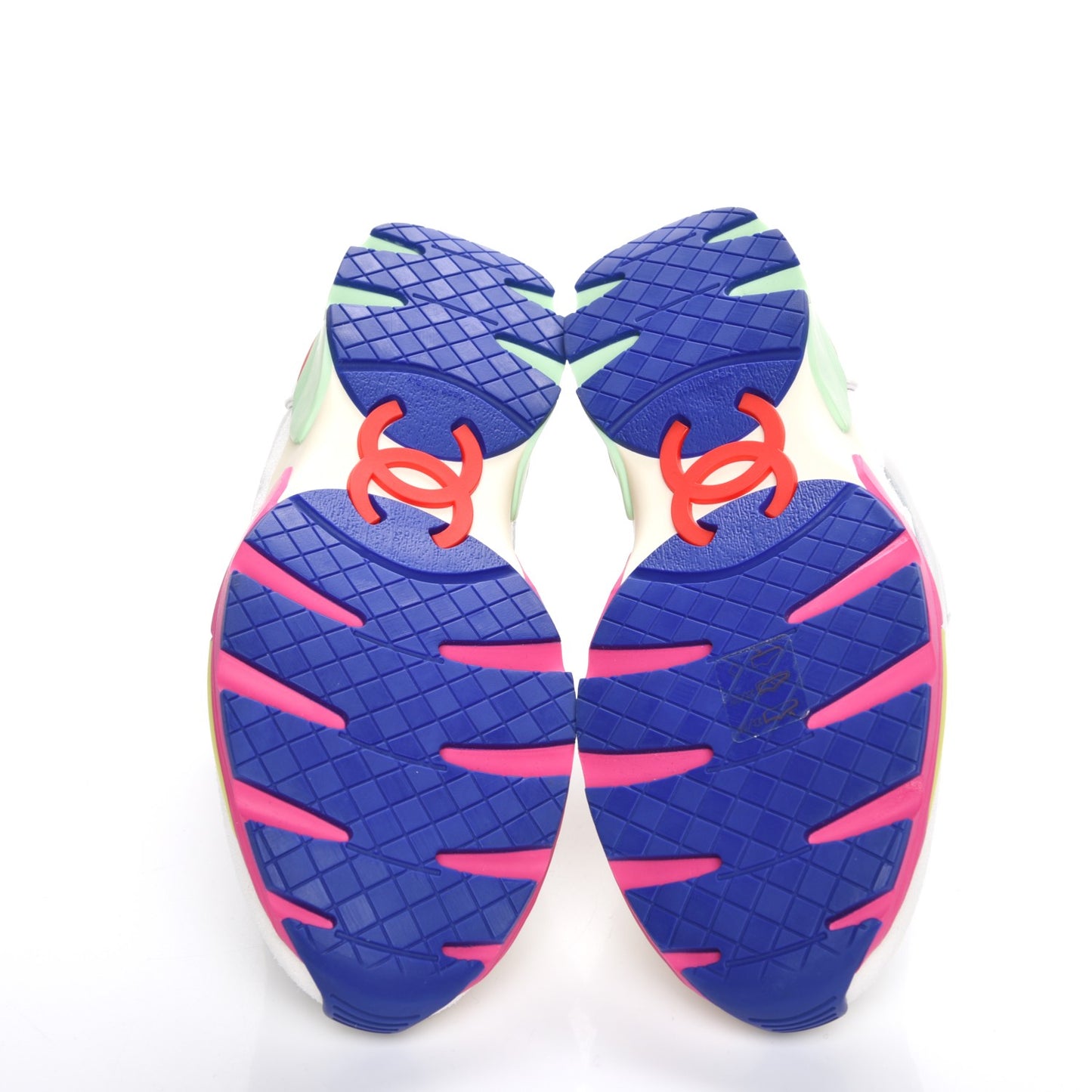 Suede Calfskin CC Sneakers 37 White Pink Green