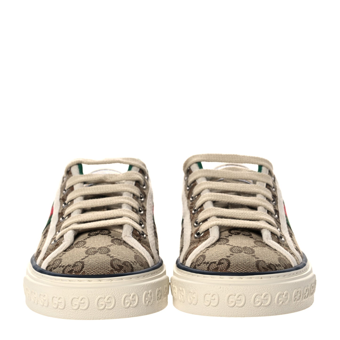 GG Monogram Web Womens 1977 Tennis Sneakers 35 Beige Ebony Mystic White