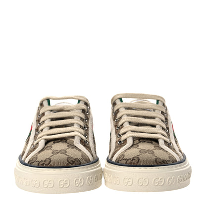 Gucci GG Monogram Web Womens 1977 Tennis Sneakers 35 Beige Ebony Mystic White 2 of 7