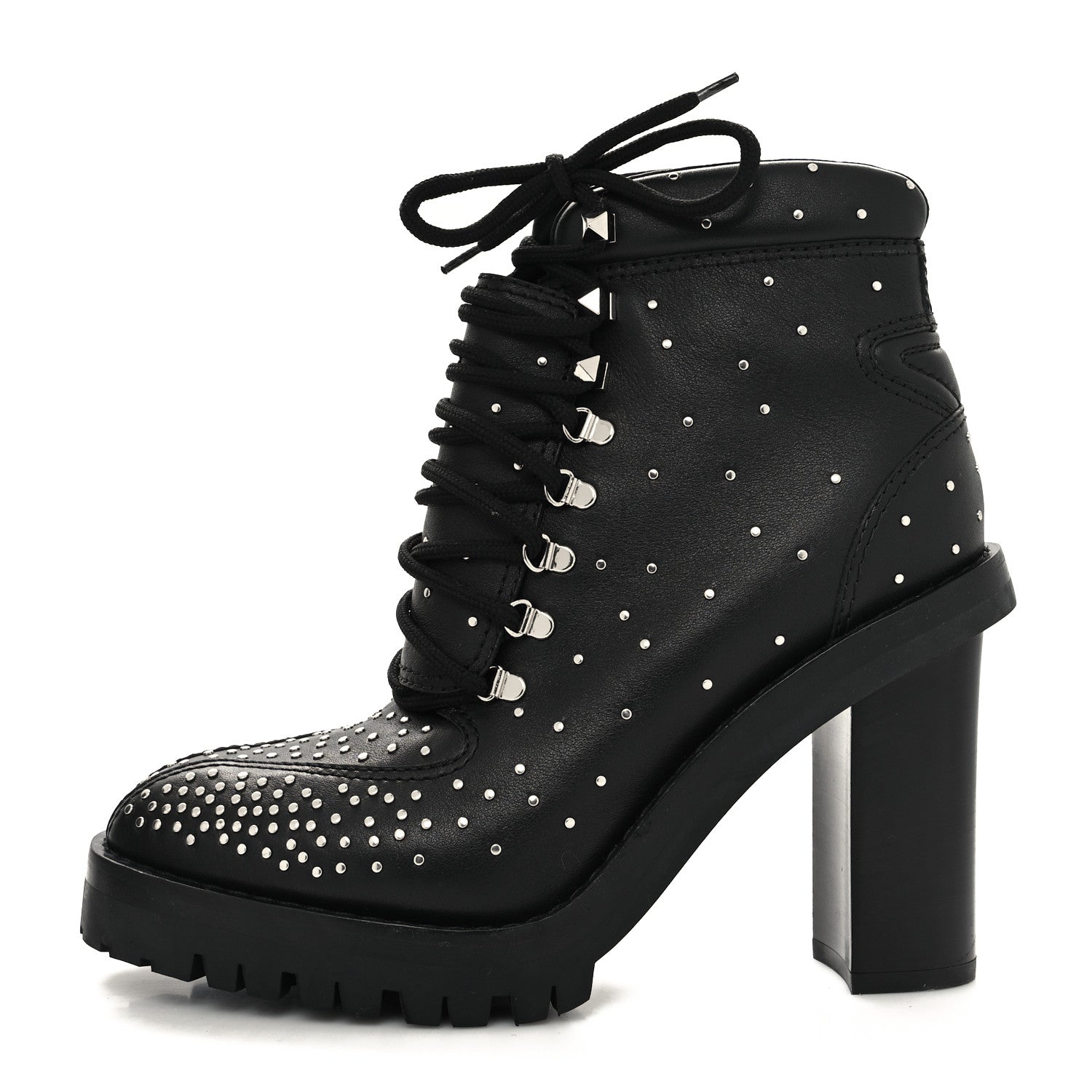 Valentino Garavani Calfskin Studded Lace-Up Ankle Boots 38.5 Black 2 of 8