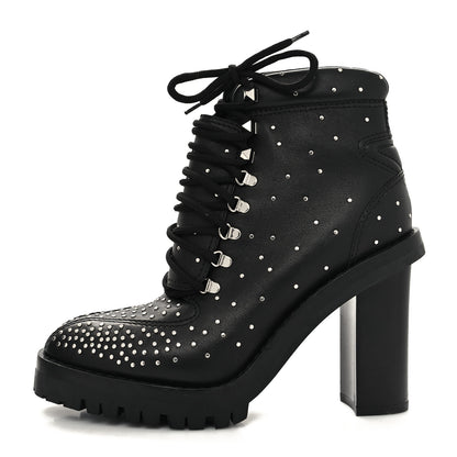Valentino Garavani Calfskin Studded Lace-Up Ankle Boots 38.5 Black 2 of 8