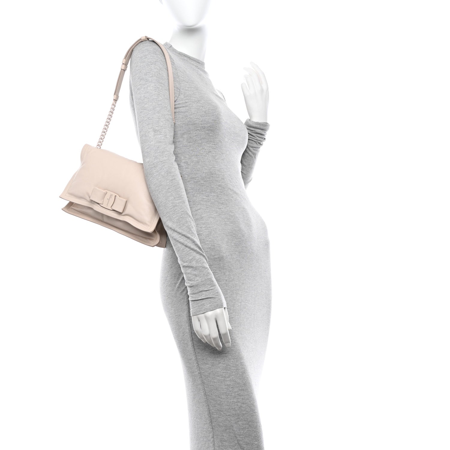 Salvatore Ferragamo Calfskin Small Viva Bow Shoulder Bag Bone 2 of 12