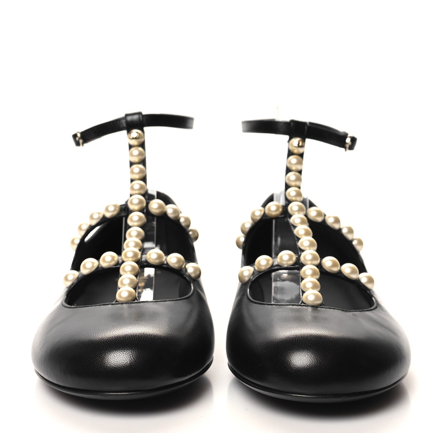 Goatskin Pearl Mary Jane Flats 38.5 Black