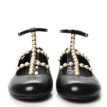 Chanel Goatskin Pearl Mary Jane Flats 38.5 Black 2 of 9