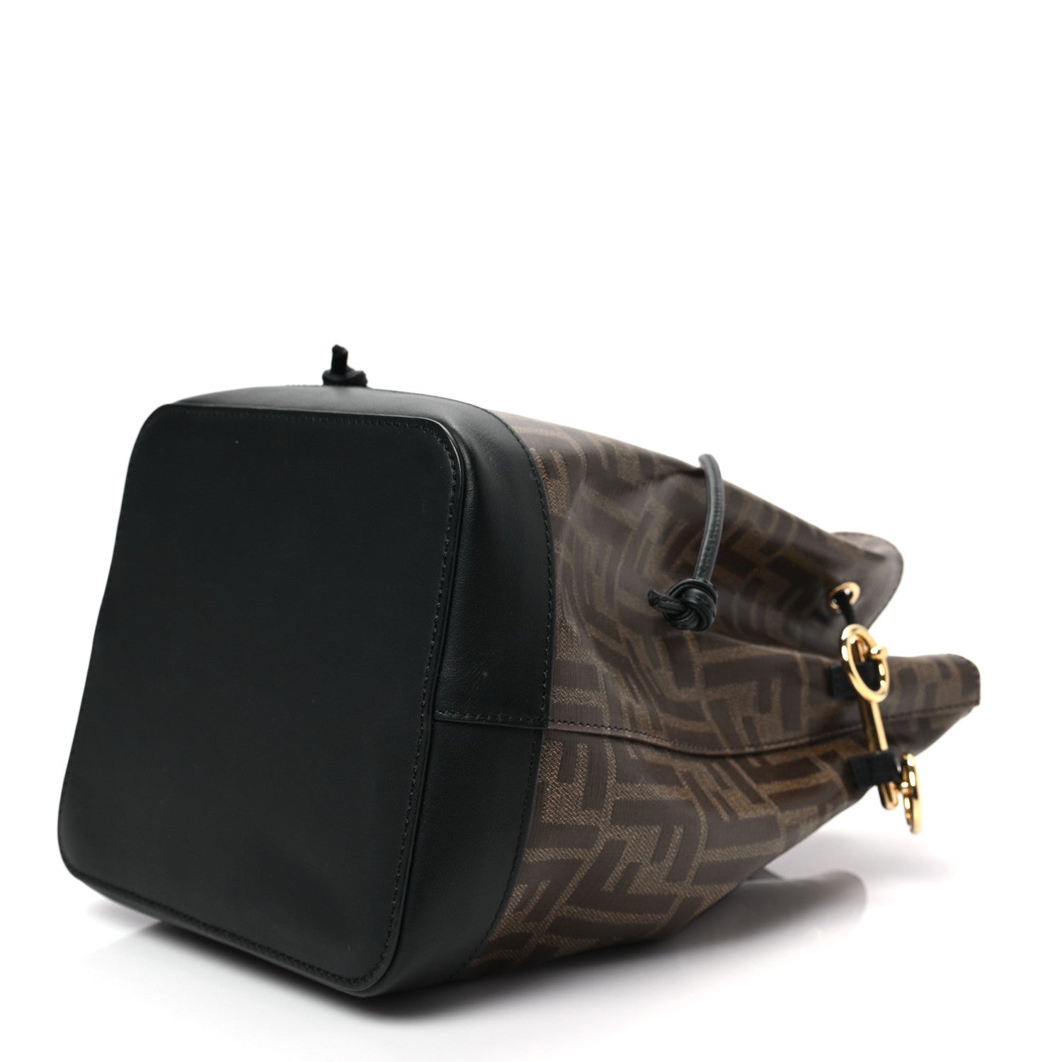 Fendi Glazed Fabric Vitello Grace F is Fendi FF 1974 Stamp Patch Grande Mon Tresor Bucket Bag Mogano Panna Black 7 of 7