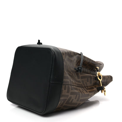 Fendi Glazed Fabric Vitello Grace F is Fendi FF 1974 Stamp Patch Grande Mon Tresor Bucket Bag Mogano Panna Black 7 of 7