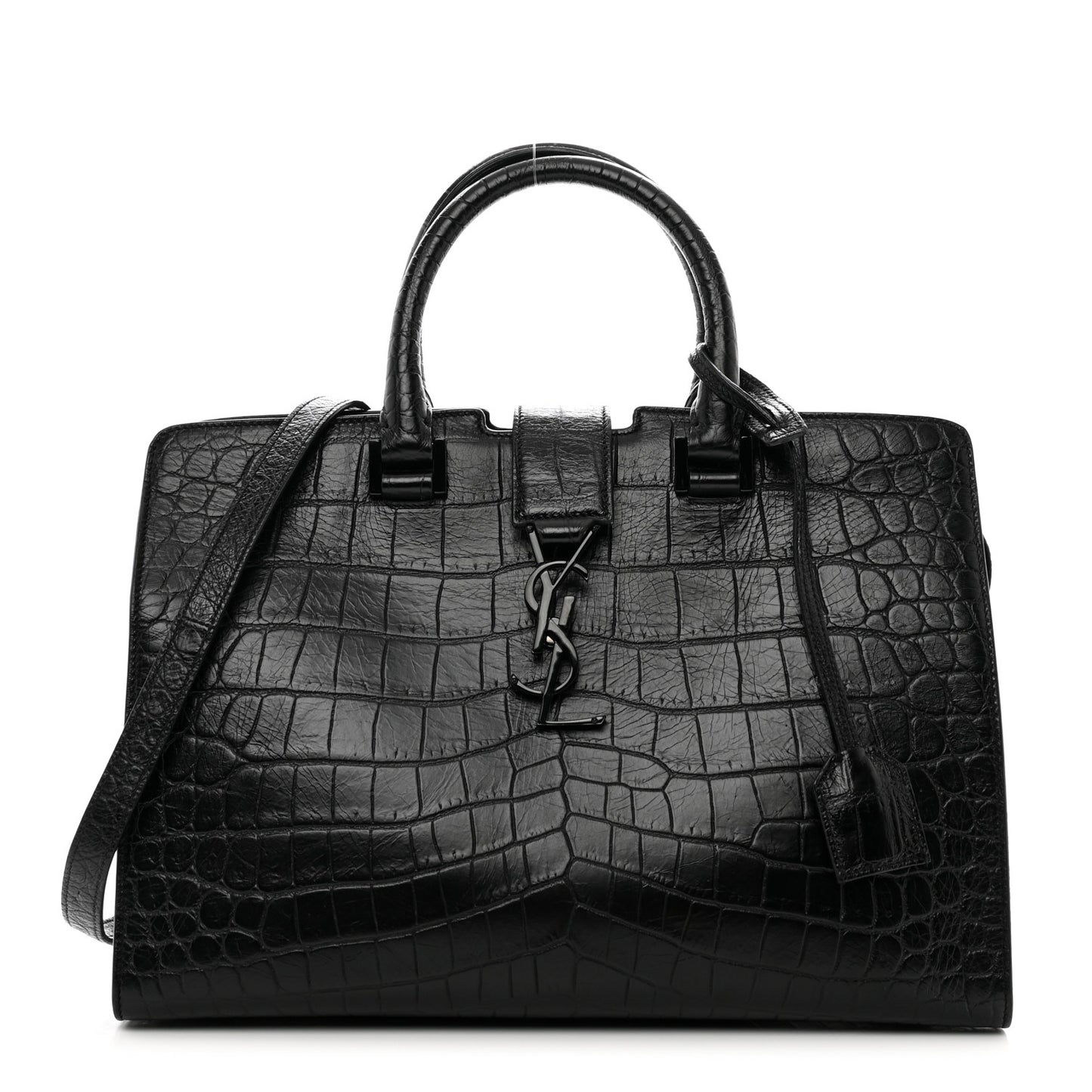 Calfskin Crocodile Embossed Small Monogram Cabas Black